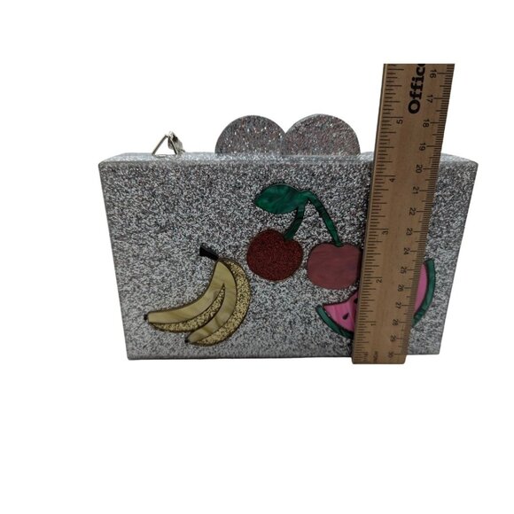 BARI LYNN Fruit Box Clutch Bag Chain Strap Acrylic Hard Sided Glitter - Picture 8 of 12